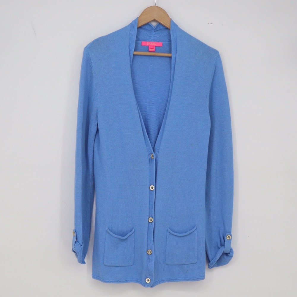 Lilly Pulitzer Cardigan Womens S Longline Sky Blue Cotton Button-Down Excellent